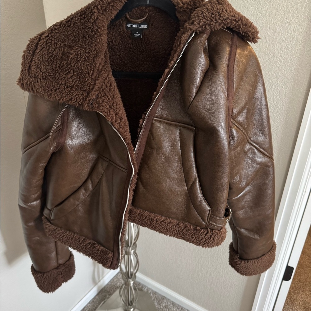 PrettyLittleThing Brown Faux Leather Jacket